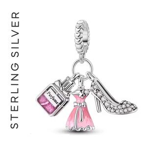 🌟 S925 Sterling Silver Shoe with Pink Princess Dress and Perfume Charm